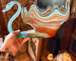 Vintage Sooner Art Glass Swan Vase/Bowl