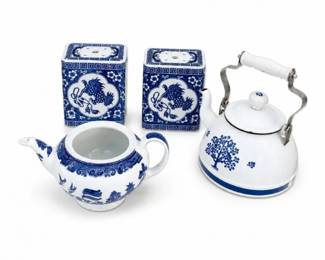 22 BlueWhiteEnamelTeapotTeaPotCeramicLotSet