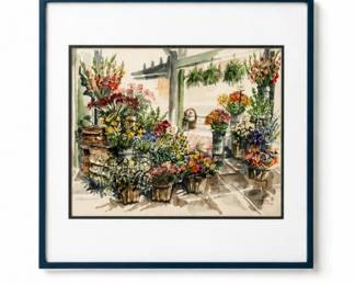 34 Clementson1986SignedFlowerMarketWatercolorPainting