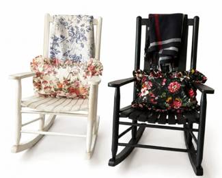 113 PairofTraditionalWoodSlatRockingChairs