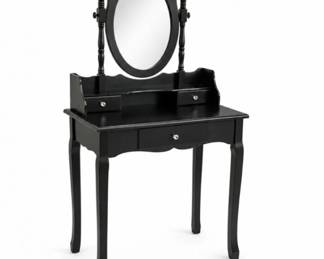83 BlackVanityDressingTableOvalMirrorDrawers