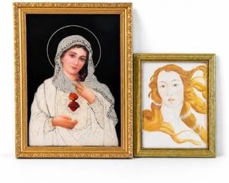 61 VintageReligiousFramedArtPairSacredHeartVenus