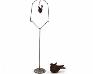 14 AntiqueCastIronBirdStandwithFolkArtMetalBird