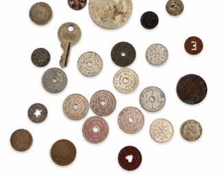 80 VintageTransitTokenForeignCoinMixedLot25Pieces