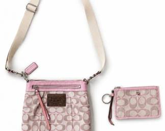 56 CoachPoppyPinkSignatureCrossbodyBagWalletSet