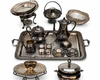 18 LargeVintageSilverPlateTeaServingCollection