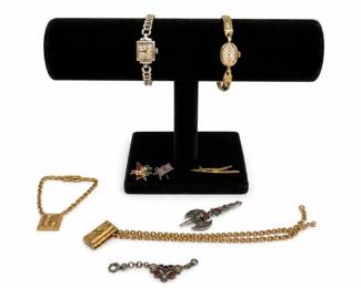 32 VintageJewelryLotBulovaWatchesHickokSpeidelPins