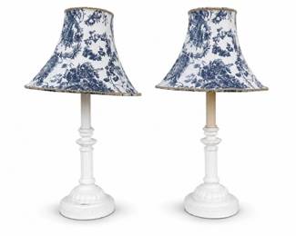 27 PairBlueToileTableLampswithFabricShadesVintage