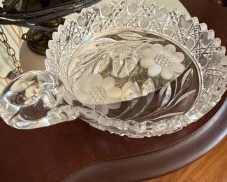 American Brilliant Period Cut Glass Nappy with Floral Intaglio