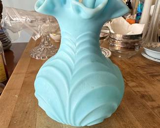 Fenton Blue Satin Glass Drapery Vase
