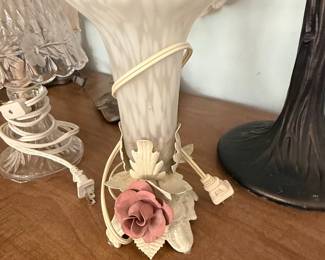 Vintage Floral Toile Glass Boudoir Lamp