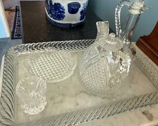 Vintage Pressed Glass Cruet Set with Tray