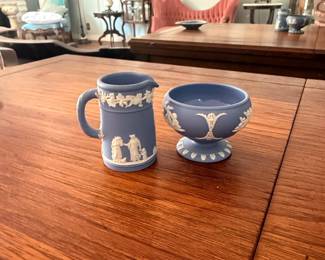 Wedgwood Blue Jasperware Creamer and Sugar Bowl Set