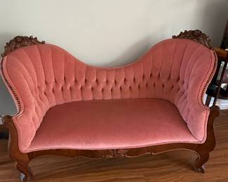 Victorian Revival Pink Velvet Tufted Settee