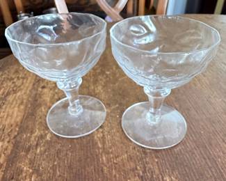 Vintage Etched Floral Champagne Coupes
