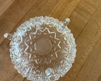 American Brilliant Period Cut Glass Footed Bowl - Hobstar and Fan Pattern
