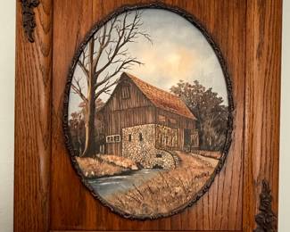 Vintage Oil Painting of a Stone Mill by Mottel