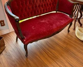 Victorian Style Red Velvet Settee