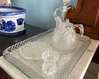 Vintage Pressed Glass Cruet Set with Tray