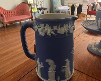Wedgwood Jasperware Blue Pitcher with 'Dancing Hours' Relief