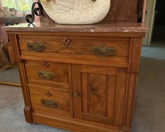 Eastlake Walnut Marble Top Washstand
