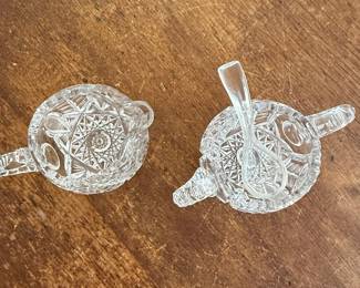 American Brilliant Period Cut Glass Hobstar and Fan Creamer and Sugar Set