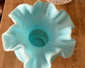 Fenton Blue Satin Glass Drapery Vase