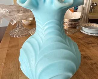 Fenton Blue Satin Glass Drapery Vase
