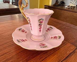 Leander 1946 RGK Pink Floral Teacup and Saucer with 14k Gold