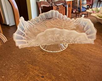 Northwood Glass Opalescent Grape and Cable Footed Compote