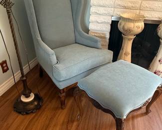 French Provincial Style Wingback Chair and Ottoman
