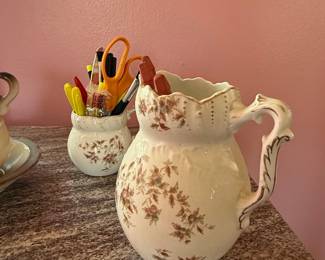 Victorian Style Floral Ironstone Pitcher and Creamer Set