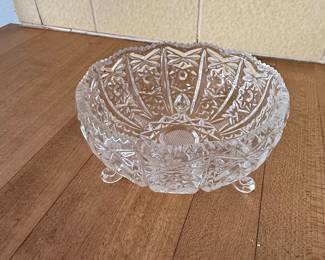American Brilliant Period Cut Glass Footed Bowl - Hobstar and Fan Pattern