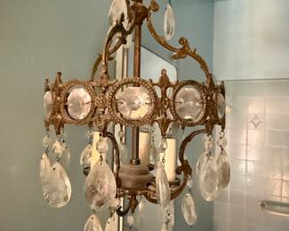 Vintage French Empire Style Bronze and Crystal Chandelier
