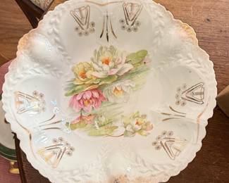 P.S. Germany Porcelain Serving Bowl with Water Lilies