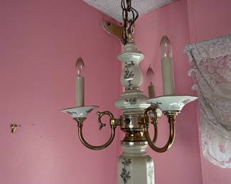 Vintage Italian Porcelain Pink Floral Chandelier