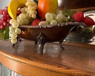 Victorian Style Silver Plated Footed Fruit Bowl with Scrollwork and Foliate Feet