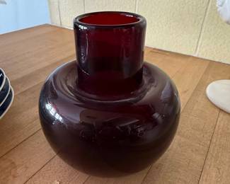 Mid-Century Modern Cranberry Red Hand-Blown Glass Vase