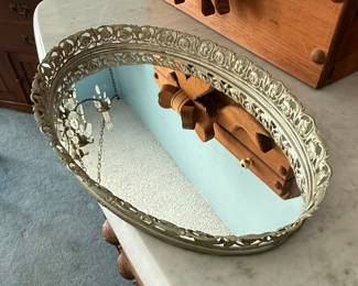 Vintage Oval Ormolu Brass Filigree Vanity Tray
