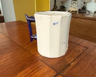 Victorian Porcelain Shaving Mug with Applied Cobalt Blue and Gold Floral Motifs