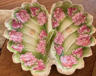 R.C. Bavaria Porcelain Divided Dish with Pink Roses