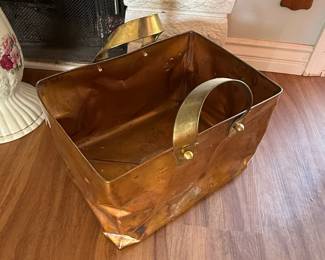 Vintage Copper Fireplace Log Bin / Magazine Holder