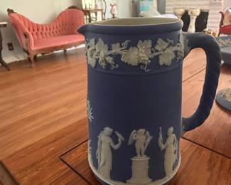 Wedgwood Jasperware Blue Pitcher with 'Dancing Hours' Relief