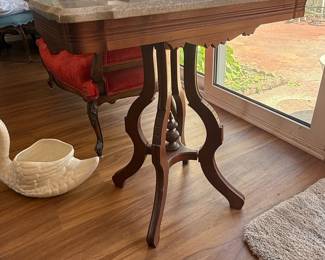 Eastlake Victorian Walnut Parlor Table with Marble Top