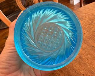 Kemple Yutec Blue Pressed Glass Vase