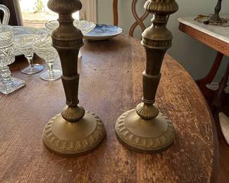 Pair of Vintage Solid Brass Candlesticks, Neoclassical Style