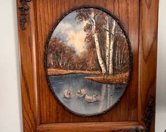 Martel Signed Oil Painting of Ducks in Oval Frame