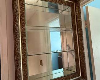 Vintage Ornate Gilt Mirror Display Cabinet with Glass Shelves