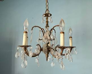 Vintage French Provincial Style Brass and Crystal Chandelier