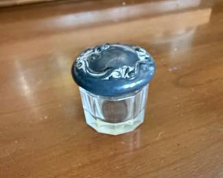 Antique Sterling Silver and Cut Glass Vanity Jar with Art Nouveau Floral Motif